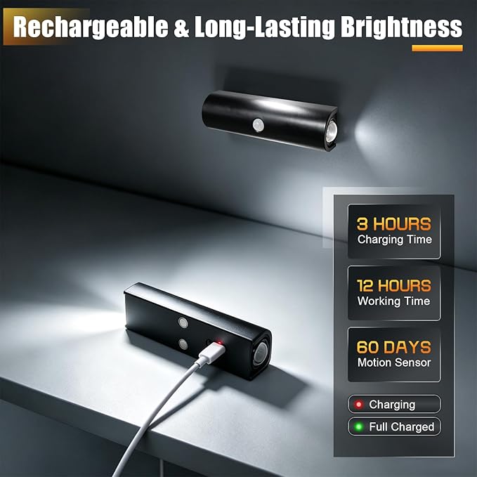 2 Pack Motion Sensor Wall Light, Rechargeable Wall Sconces Battery Operated with 3 Colors & Dimmable, Magnetic Wireless Wall Sconces for Stair Bedroom Hallway Bathroom (Black)