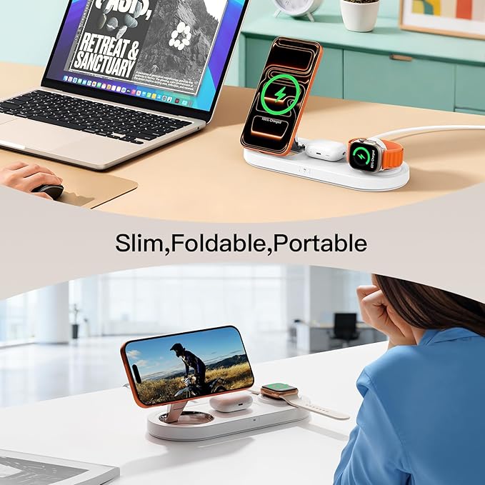 2026 for Apple Watch 5W Fast Charger：（15W） 3 in 1 Wireless Charging Station for Apple Mag-Safe Charger Stand,Fast Magnetic Wireless Charger Station for iPhone17 16 15 14 13 12 Series,Airpods, Watch