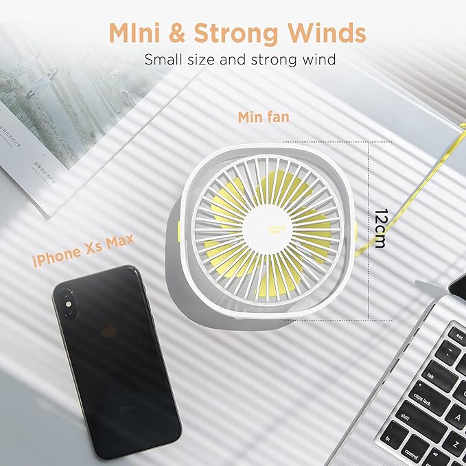 EasyAcc USB Small Desk Fan, Slumber Pod Fan [360°Rotatable Head &Powerful ] 3 Speeds Portable Personal Table Travel Fan for Sleeping Desk Cruise Ship Dorm Bedroom Office Office (No Battery)