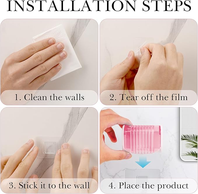 2 Pack Toothbrush Holder Wall Mounted with Cover for Bathroom, 2 Slots Toothbrush Storage Organizer for Shower, Self Adhesive Toothbrush Hanger (Pink)