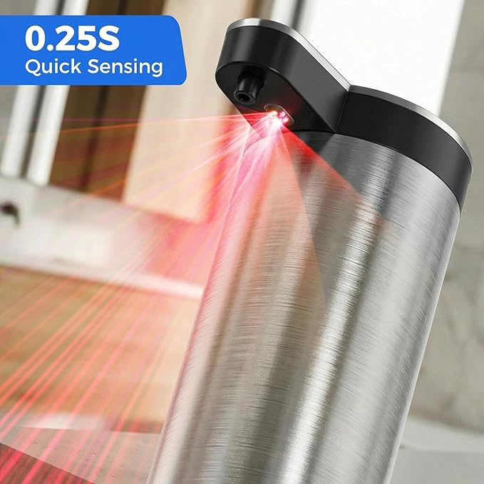 Automatic Foaming Soap Dispenser Touchless, Stainless Steel Hand Soap Dispenser, USB Rechargeable, 4 Adjustable Levels, 11.8oz/350ml for Kitchen and Bathroom (Stainless Steel Black, Foam)
