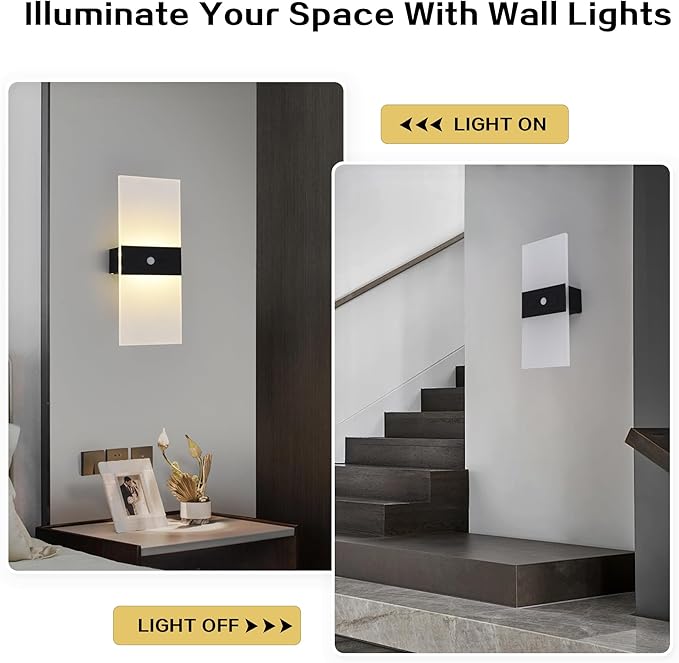Rechargeable Battery Operated Wall Sconces Set of 2,Magnetic Wireless Led Wall Lamp, Motion Sensor Wall Lights Indoor Dimmable Night Light with Switch for Bedroom,Living Room,Hallway,Stair