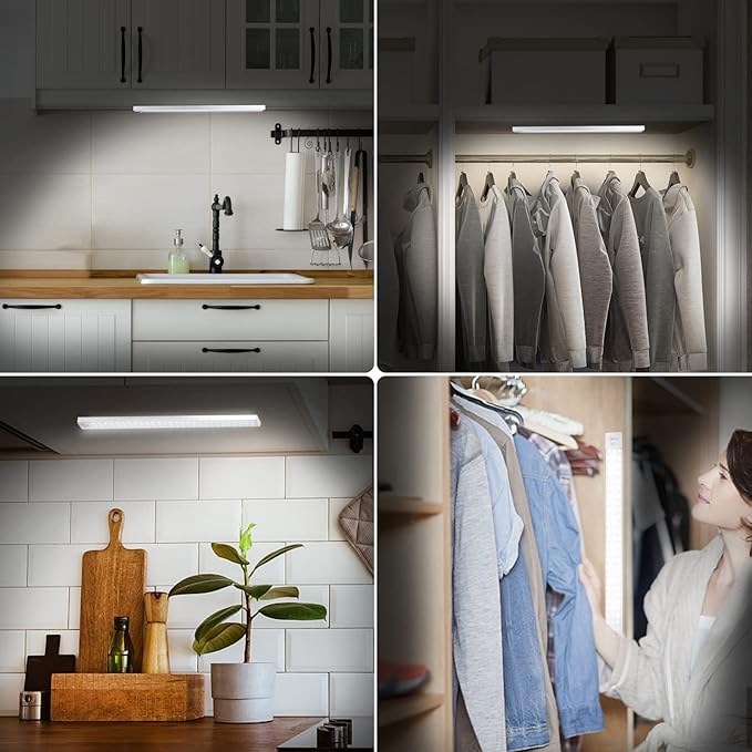 60 LED Closet Lights Battery Powered, BLS Super Bright Under Cabinet Lighting, Motion Sensor Light, Wireless, 2400mah Rechargeable Operated, 120 Days Run Time, 6000k Clean White-13 Inches