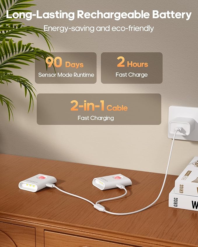 Rechargeable Battery Night Light with Motion Sensor, Wireless, Magnetic & Dimmable Stair Light, Portable Mini 3000K Warm White Stick-on Indoor Night Light for Bathroom, Hallway, Toilet, Bedroom, Stair