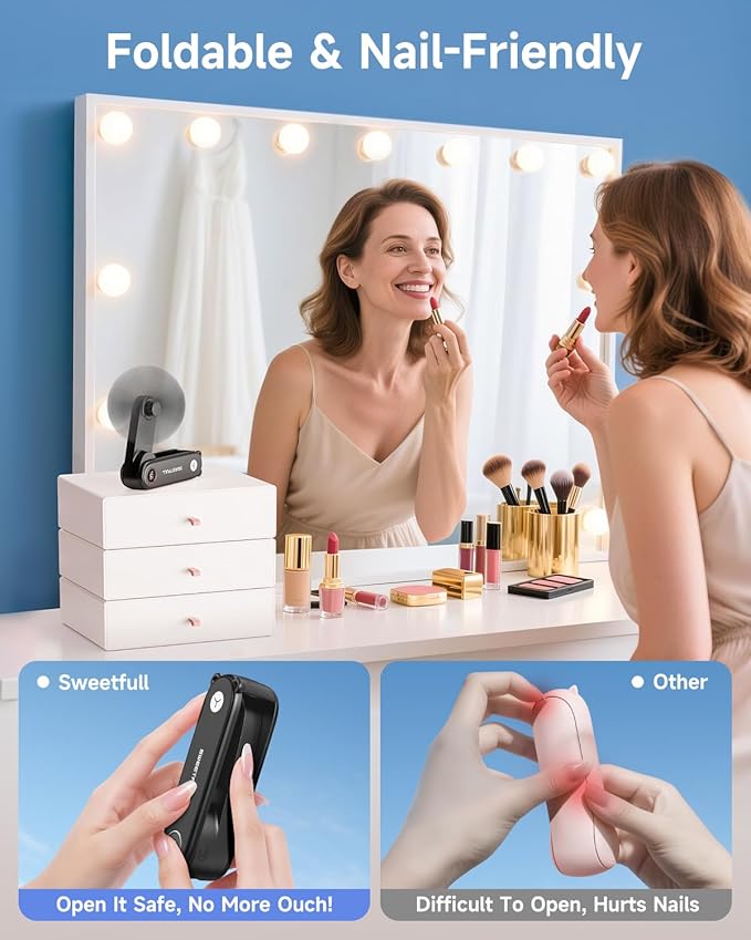 SWEETFULL Portable Handheld Mini Fan with LED Display, 3-in-1 Personal Foldable USB Rechargeable Hand Held Fan & Flashlight for Travel, Lash Eyelash, Cute Small Pocket for Women, Girls