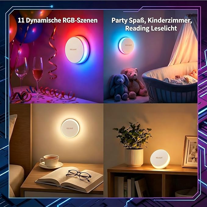 YEELIGHT Motion Sensor Night Light, Rechargeable Magnetic Night Light with 11 RGB Scenes and & Warm White, Type-C Wireless LED Nightlight for Bathroom, Hallway, Stairs, Bedroom, Under Bed