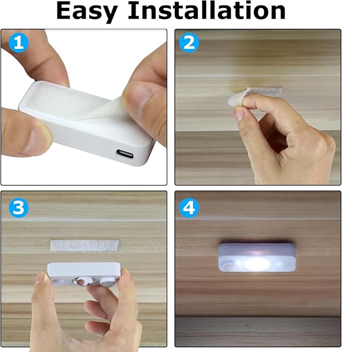 NIEGNOWOO LED Motion Sensor Puck Lights, Rechargeable Cabinet Lights, Stick on Wireless LED Night Light for Closet, Drawer, Shelf, Under Cabinet, Daylight White 8Pack, USB Charging Cord Included