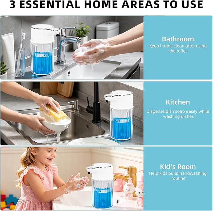 Automatic Liquid Soap Dispenser Touchless, Rechargeable Soap Dispenser,12oz/350ml Smart Hand Soap Dispensers,4-Level Adjustable,Wall Mount IPX5 Waterproof for Bathroom Kitchen