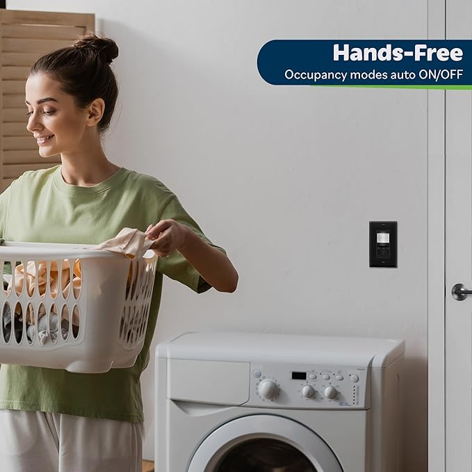 TOPGREENER in Wall PIR Motion Sensor Light Switch, Occupancy Sensor Switch, 𝐍𝐞𝐮𝐭𝐫𝐚𝐥 𝐖𝐢𝐫𝐞 𝐑𝐞𝐪𝐮𝐢𝐫𝐞𝐝, On/Off Override, 𝐒𝐢𝐧𝐠𝐥𝐞 𝐏𝐨𝐥𝐞, 4A, 500W, TSOS5-BKWP,Black