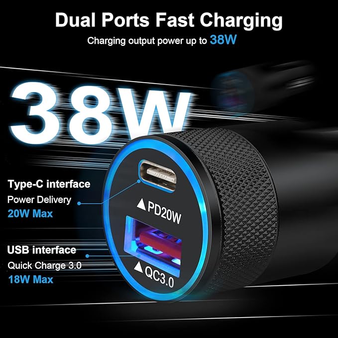 Type C Charger Fast Charging Block for Samsung Galaxy S25, A15 5G,A16,A55,A35,A14,A13,A25,S24 S23 FE,A03s,A53,Z Fold6,20W PD 3.0 USB C Wall Charger 38W Car Adapter+2 PCS Android 6ft USB C-to-C Cable