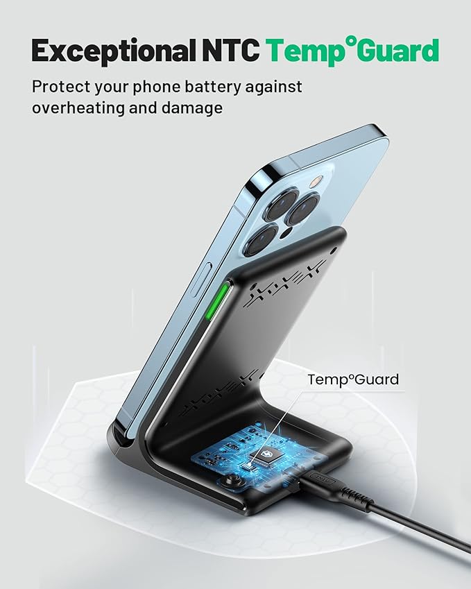 INIU Wireless Charger, [2-Pack] 15W Fast Wireless Charging Stand with Sleep-Friendly Adaptive Light Compatible with iPhone 17 16 15 14 13 12 Pro Max Plus Samsung Galaxy S22 S21 Note 20 etc