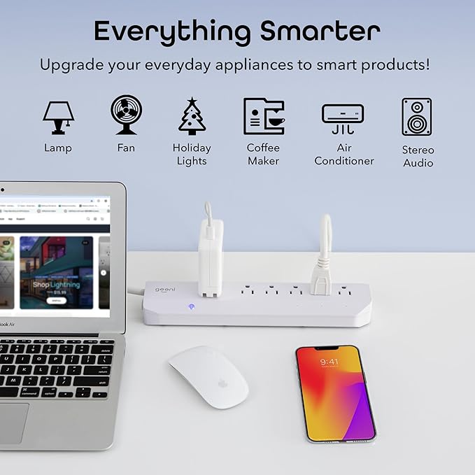 Geeni Smart Surge Protector Power Strip with 6 Wi-Fi Controlled Outlets, Real-Time Energy Monitoring, 3ft Extension Cord, App Control, Compatible with Alexa & Google Assistant, Smart Power Strip