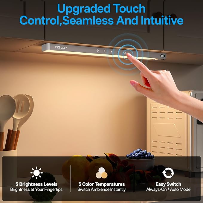14.2inch Under Cabinet Lighting Wireless,Rechargeable Motion Sensor Light Indoor,3 Colors Dimmable,Magnetic Closet Lights with Remote,Under Counter Lights for Kitchen,Dark Gray 2Pack