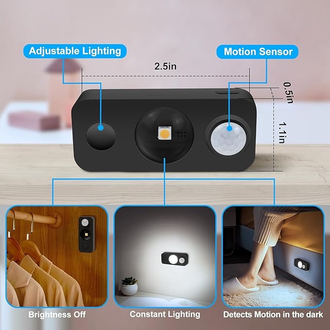 NIEGNOWOO LED Motion Sensor Puck Lights, Rechargeable Cabinet Lights, Stick on Wireless LED Night Light for Closet, Drawer, Shelf, Under Cabinet, Daylight White 8Pack, USB Charging Cord Included