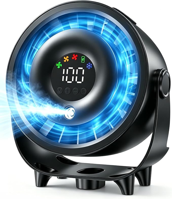Ouddy Mode Small Desk Fan, 4000mAh Portable Misting Quiet Table Fan with Digital Display, Wall-Mouted Design USB Rechargeable Desk Fans for Office Bedroom Home Travel Outdoor Black