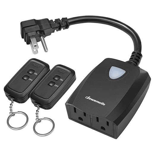 DEWENWILS Wireless Remote Control Outdoor Outlet with 2 Remotes, Electrical Plug-in Light Switch, Weatherproof, 15 AMP Heavy Duty, 100 FT Range, for Lights, Lamp, Fans, ETL Listed