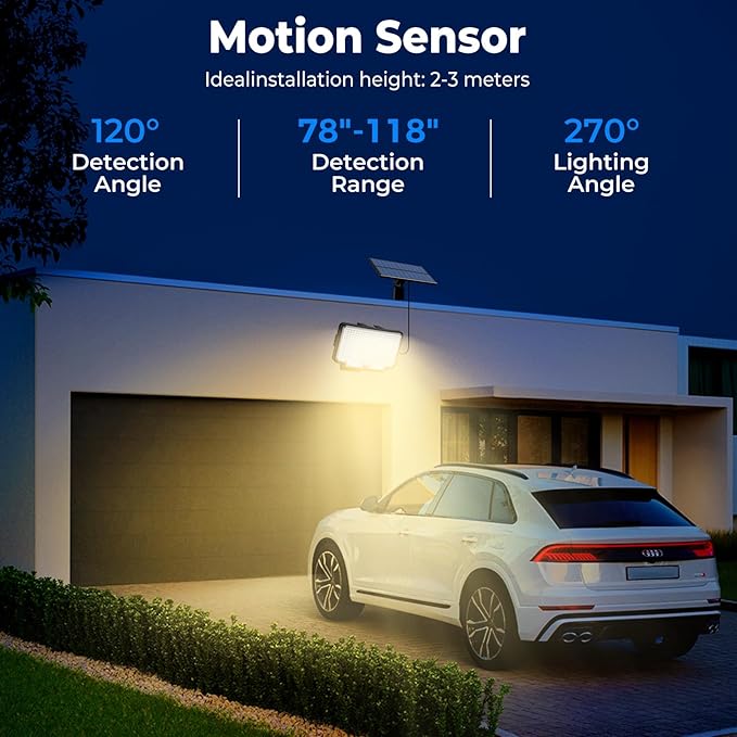 Peasur 2 Pack Solar Motion Lights Outdoor, 318 LED Solar Security Light with 3 Modes, IP65 Waterproof Powered Flood Lights for Outside Garden Garage Yard Backyard Warm White