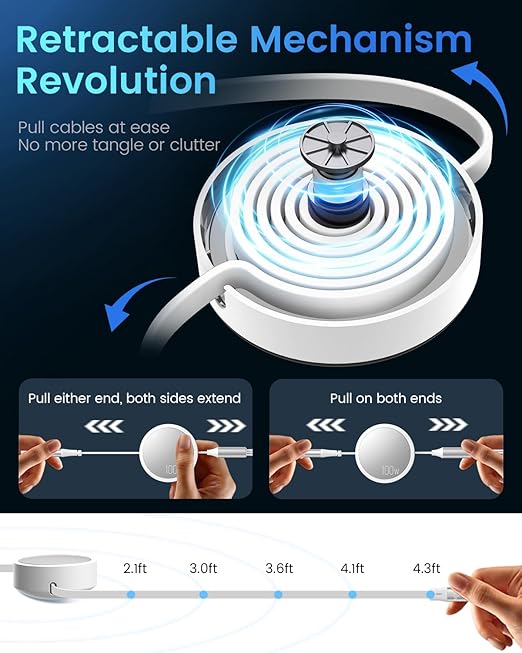 CAFELE 100W Multi Charging Cable, 6-in-1 Retractable USB C/A Cable, 5A Fast Charger Cord for Multiple Devices with Type C/L/Micro Ports for Phone 17 16 15 14 Pro Max, S24/S23, MBook, Pad (3.6ft) White