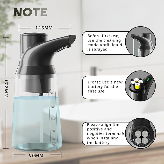 Adjustable Automatic Soap Dispenser Touchless, 4 Adjustable Levels，Battery Powered Operated Sensor Liquid Soap Pump，Touch-Free Hand Sanitizer Dispenser