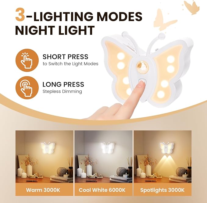 LOFTEK Motion Sensor Night Light, Rechargeable Stair Lights, Wireless with Magnetic Stick on Wall Light for Hallway, Bathroom, Bedroom, Kitchen, Portable for Outdoor Camping, Warm White, 4 Pack