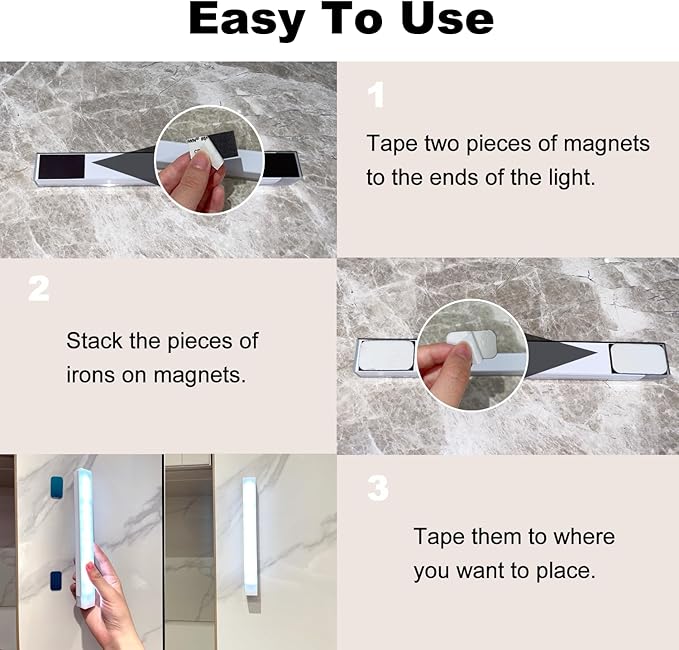6 Pack Motion Sensor Under Cabinet Light, Magnetic Rechargeable 2 Color Under Counter Light, 8 Inch LED Closet Light for Stair Bedroom Cupboard