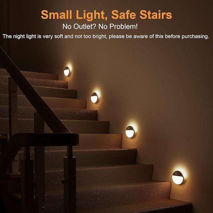 YUNLEX 2 Pack Toliet Lights, 2.6" Small Motion Sensor Battery Night Light, Dimmable LED Nightlight, 3 Light Modes, Stick on Lights for Bathroom, Travel, Stairs, Cabinet, Bedroom, Kids, Warm Yellow