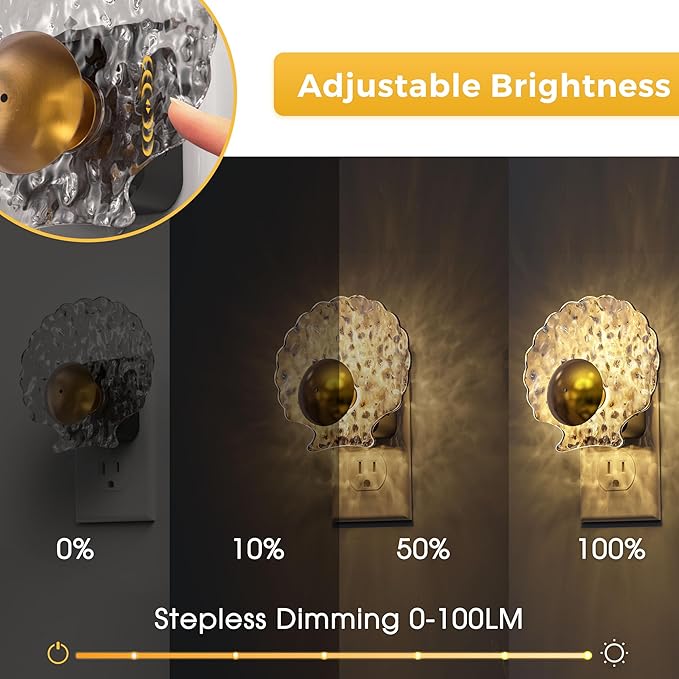 L LOHAS LED Shell Night Light, 2 Pack, Night Lights Plug into Wall, Dimmable Nightlights Plug in with Light Sensor, 0-100LM, 3000K Soft White, LED Nightlights for Hallway Bedroom Stairway