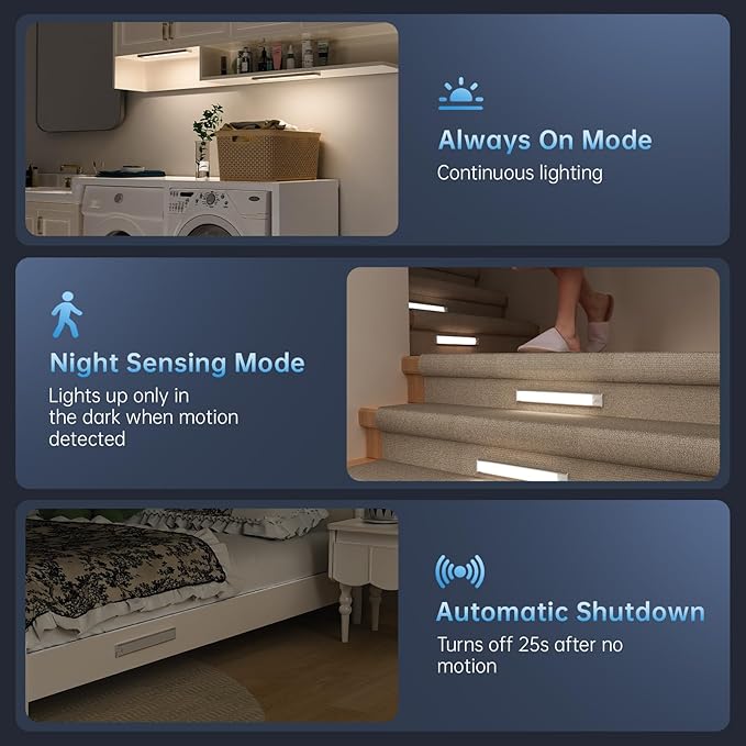 Under Cabinet Lighting,54 LED 1800mAh Rechargeable,Motion Sensor Light,3 Colors Dimmable,Magnetic Closet Lights,Indoor Night Lights for Kitchen Bedroom Stairs 5 Pack