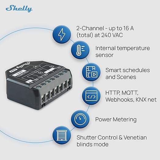 Shelly 2PM Gen4 | Wi-Fi, Zigbee & Matter 2-Channel Smart Relay Switch with Power Metering | Home Automation | Alexa, SmartThings, Google Home, HomeKit Compatible | Roller Shutters Control (4 Pack)