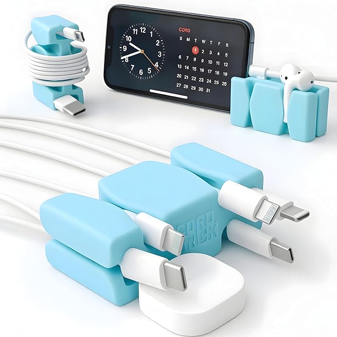 CordBrick Silicone & Steel Weighted Cord Holder for Bedside. Travel Phone Cable Organizer. Multiuse iPhone Accessory. Small Gift for Him, College Student. Tech Gadget for Teenagers, Boys. Aqua
