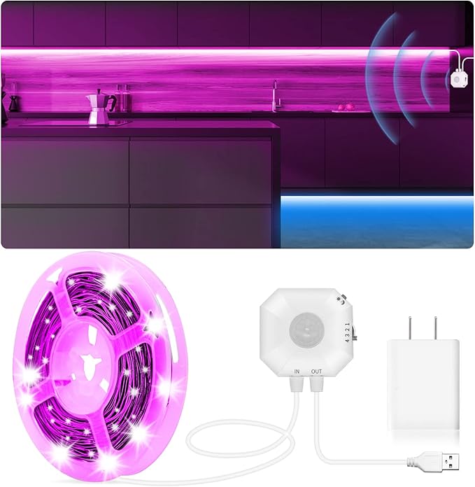 MATICOD Motion Sensor LED Strip Lights Indoor, Plug-in RGB Under Bed Lights for Bedroom, Under Cabinet With APP Control for Kitchen, Closet, Stair Night Light, 16.4ft