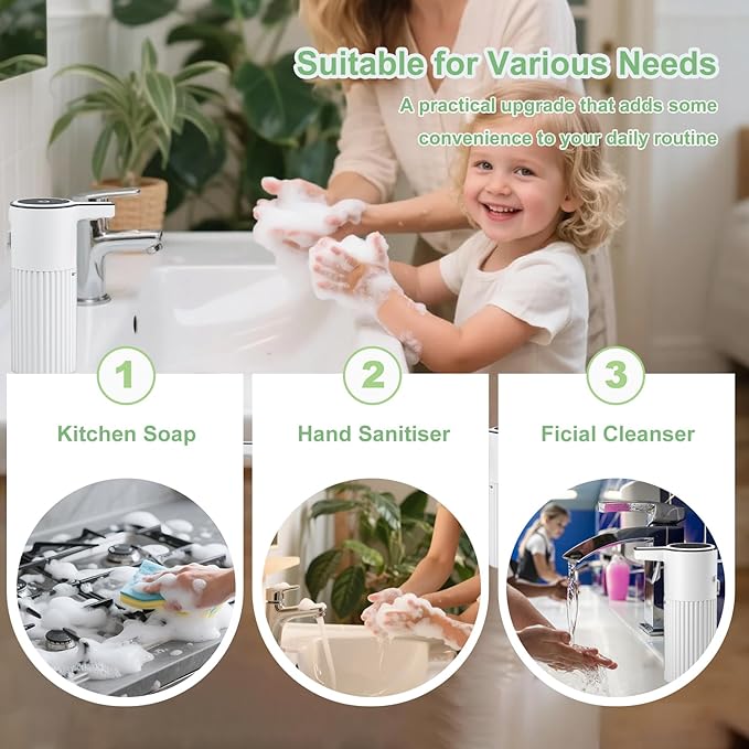 Automatic Soap Dispenser, Touchless Automatic Soap Dispenser,Soap Dispenser for Kitchen,Continuous Flow Control,400ml Capacity,Rechargeable Waterproof Adjustable Volume for Bathroom & Kitchen(Liquid)