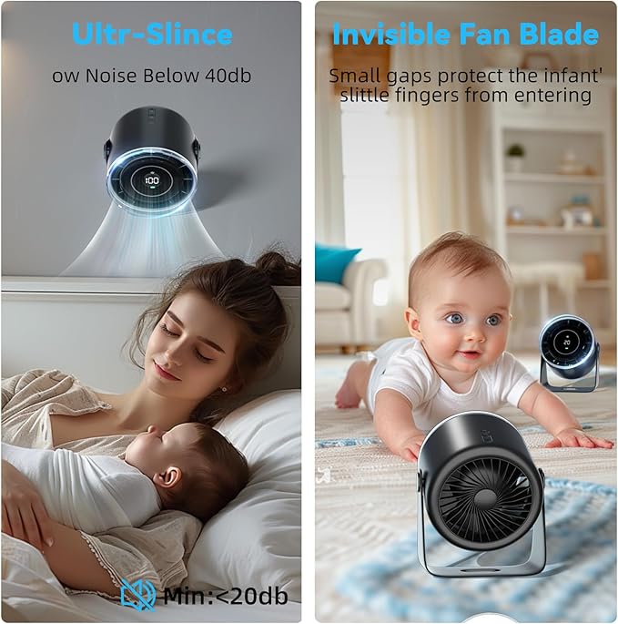 Desk Fan, Strong Airflow 100 Speeds Quiet Digital Display Rechargeable Battery Operated Fan Portable Personal Fan for Office, Bedroom, Kitchen, Home, Outdoor, Small Travel Camping USB Table Fan