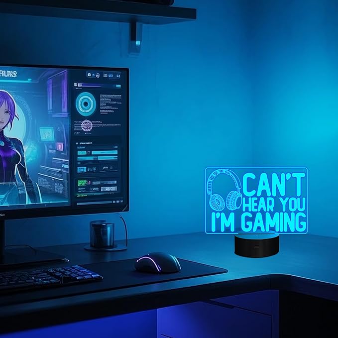 YuanDian Can't Hear You I'm Gaming Night Light, Headset Graphic Video Games Gamer Gift Funny 3D Illusion Lamp 16 Colors Changing Touch & Remote Control for Men Gamers Teenagers and Kids