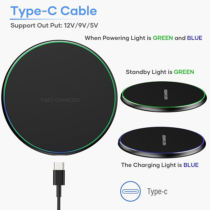Wireless Charger, Wireless Charging Pad Compatible with iPhone 16 15 14 13 12 11 Pro Max, 15W Max Fast Wireless Charging Pad Mat for Samsung Galaxy S23/S22/S21/S20/S10, AirPods Pro/3/2, 2 Pack