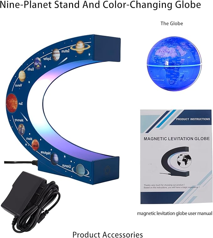 Magnetic Levitation Floating Rotating 3in Globe With Colored Lamp For Men Boss Cool Office Decor Gifts Or Kids Desk Toys,Nine planetary solar systems astronomy educational cosmic earth globe