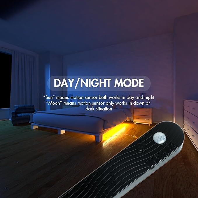 Sensky Motion Sensor LED Strip Lights Rechargeable Motion Activated Light Strip Dimmable Cabinet Strip Lighting for Wardrobe, Gun Safe, Cabinet, Pantry, Closet (1M Black, Warm White)