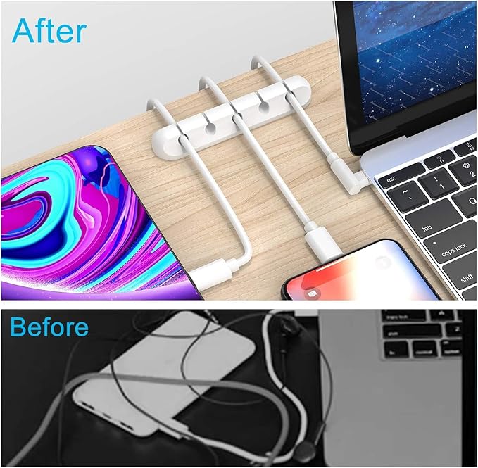 INCHOR Cord/Cable Organizer White Cord Holder, Wire Organizer USB Cable Management Cord Keeper, 3 Packs Cable Clips for Car Home and Office (7, 5, 3 Slots)