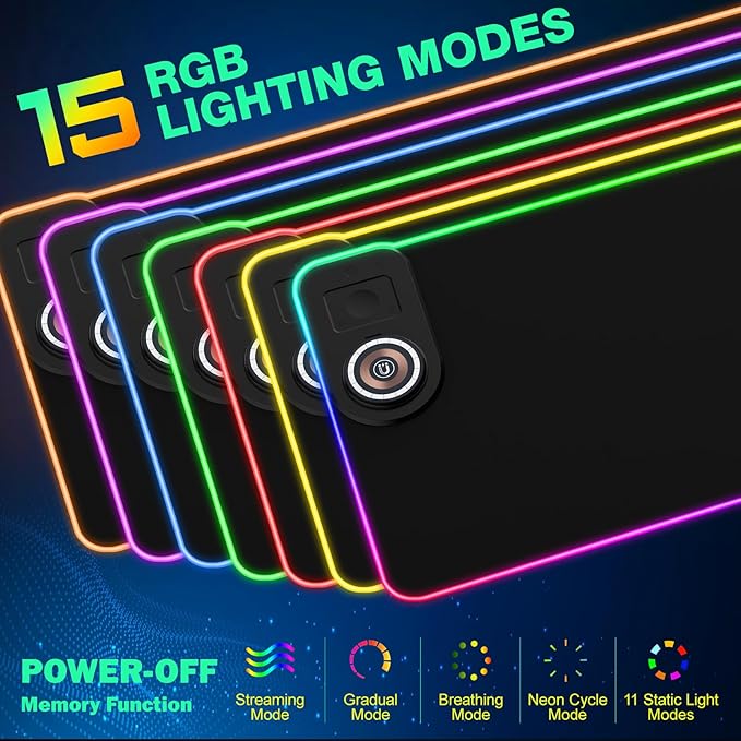 RGB Gaming Mouse Pad Wireless Charging Desk Mat with Foldable Phone Stand, Large LED Gaming Mat 800x350x4mm, 15 Light Modes, Waterproof, Keyboard Pad for PC Computer, Includes 20W PD Power Adapter