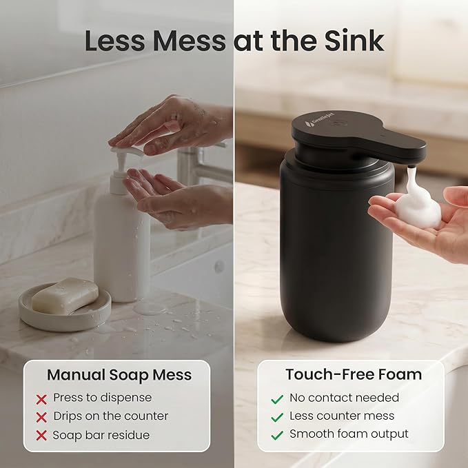 GentleJet SimpleFoam Automatic Foaming Soap Dispenser Touchless Sensor, USB-C Rechargeable, IPX5 Waterproof, Dual Output for Bathroom Kitchen Sink, ABS Compact Design