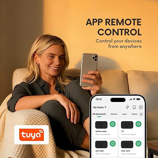 BXST WiFi Smart Plug 15A 1800W, Smart Outlet with Timer & Countdown, Voice Control with Alexa & Google Home, 2.4GHz WiFi Socket for Home Appliances, No Hub Required, CE FCC Listed, 1 Pack, Black