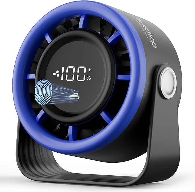 Gaiatop Small Desk Fan Rechargeable, Quiet Personal Table Fan, Touch Control Display, 360° Tilt, 5-Speed Strong Wind, 4000mAh Battery, Small Fans for Bedroom Dorm Office, Gifts for Women Men, Blue