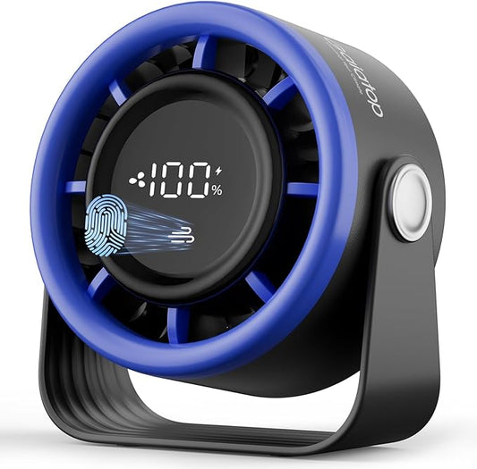 Gaiatop Small Desk Fan Rechargeable, Quiet Personal Table Fan, Touch Control Display, 360° Tilt, 5-Speed Strong Wind, 4000mAh Battery, Small Fans for Bedroom Dorm Office, Gifts for Women Men, Blue