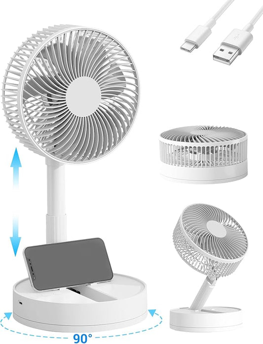 Desk Fan, 8-Inch Oscillating Portable Fan Rechargeable, 24H Run, 90° Rotate Small Fan for Bedroom, 4 Speeds＆8H Timer Quiet Mini Travel Fan, Battery Powered USB Fans for Office＆Home, White