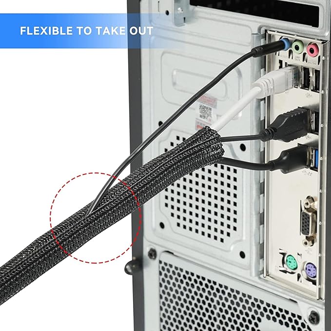 AGPTEK Cable Sleeve, 10ft - 4/5 inch Cable Management Desk Cord Cover Organizer Wire Hider for Home Office Computer TV Wire Loom Tubing Pet Proof Cord Protector from Cat Dog Chewing, Black