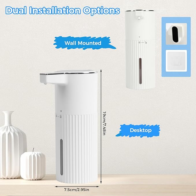 Automatic Liquid Soap Dispenser, 13.52oz/400ml Rechargeable Touchless Smart Lotion Soap Dispenser, Hand Dish Soap Dispensers for Bathroom & Kitchen - Wall Mounted, 4 Adjustable Level, IPX5 Waterproof