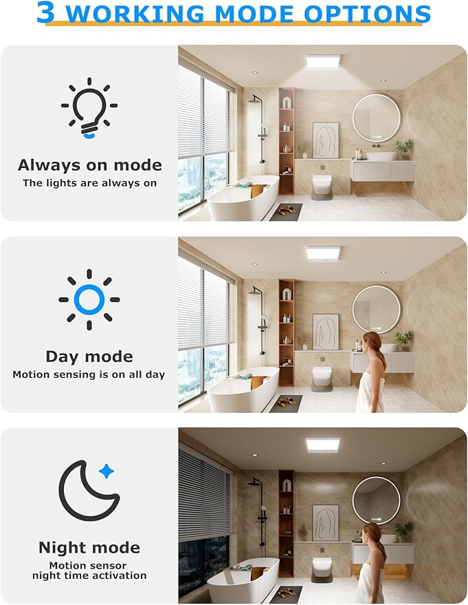 Motion Sensor Ceiling Light, Closet Lights Motion Sensored, 10000mAh Rechargeable Wireless LED Light, IP54 Waterproof 3 Color Dimmable Magnetic Battery Operated Light for Shower Stair Garage Hallway