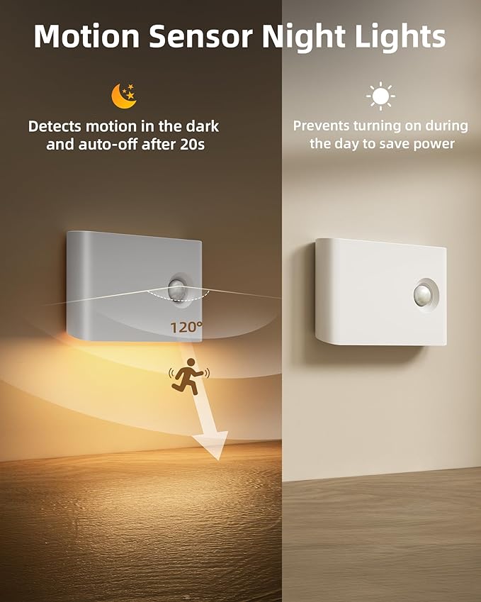 EZVALO 3 Pack Motion Sensor Night Lights, Sync LED Stair Lights Indoor, 1500mAh Rechargeable, Magnetic & Dimmable, 3000K Soft White, Portable Nightlight for Hallway, Stairs, Bathroom, Bedroom