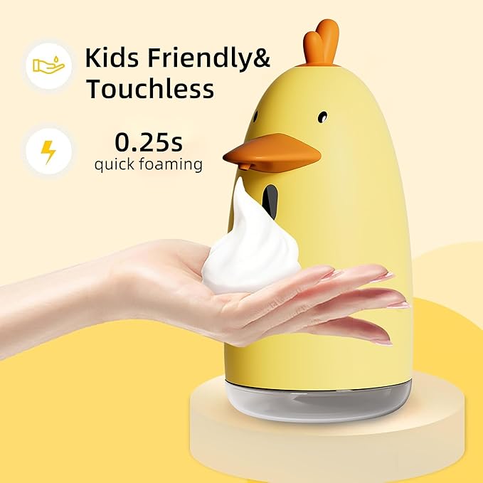 Kids Automatic Touchless Foaming Soap Dispenser, Cute Chick IPX7 Waterproof 350ML Hand Soap Dispenser for Kids Bathroom Home