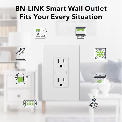 Smart WiFi in-Wall Outlet Switch 2 Individually Outlets Works with Timer Function Compatible with Alexa and Google Assistant BN-LINK